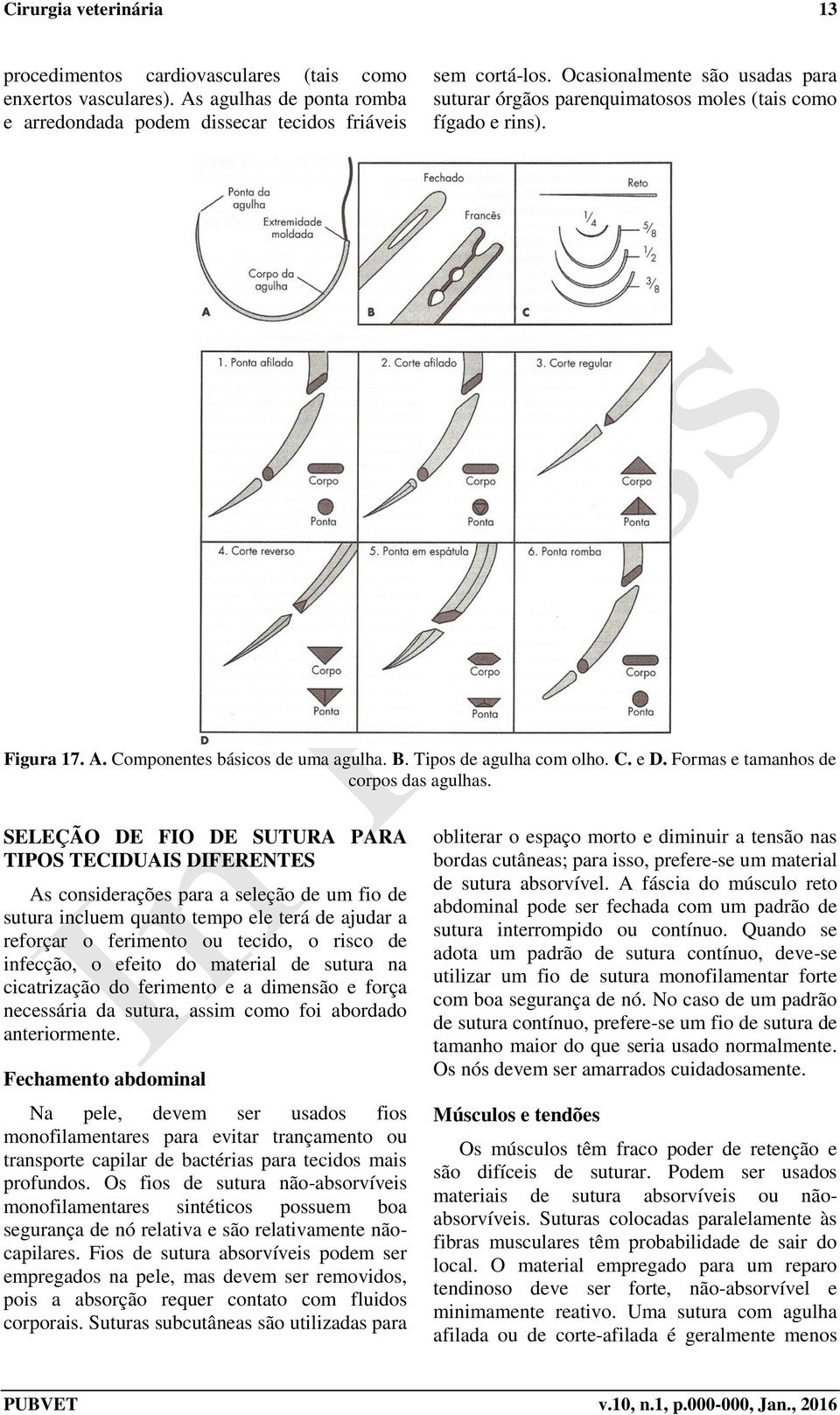 Formas e tamanhos de corpos das agulhas.