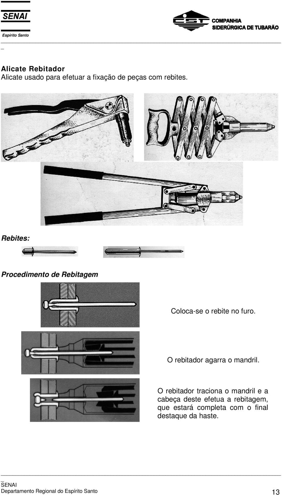 O rebitador agarra o mandril.