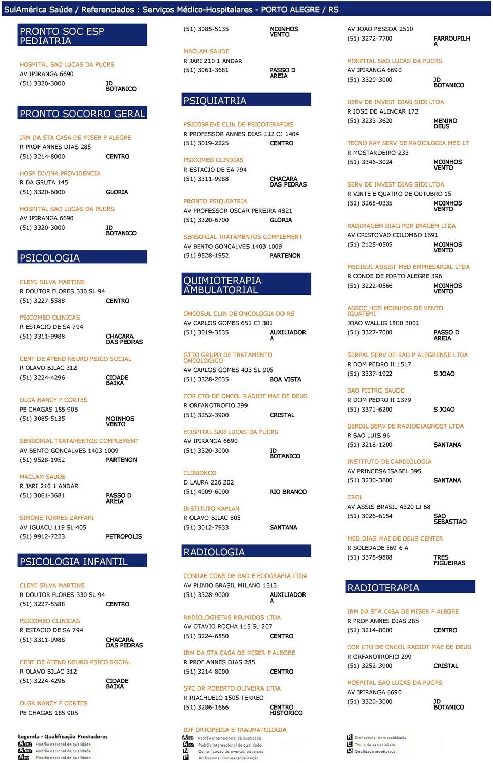 CENT DE TEND NEURO PSICO SOCIL R OLVO BILC 312 (51) 3224-4296 CIDDE BIX OLG NNCY P CORTES PE CHGS 185 905 (51) 3085-5135 MOINHOS SENSORIL TRTMENTOS COMPLEMENT V BENTO GONCLVES 1403 1009 (51)