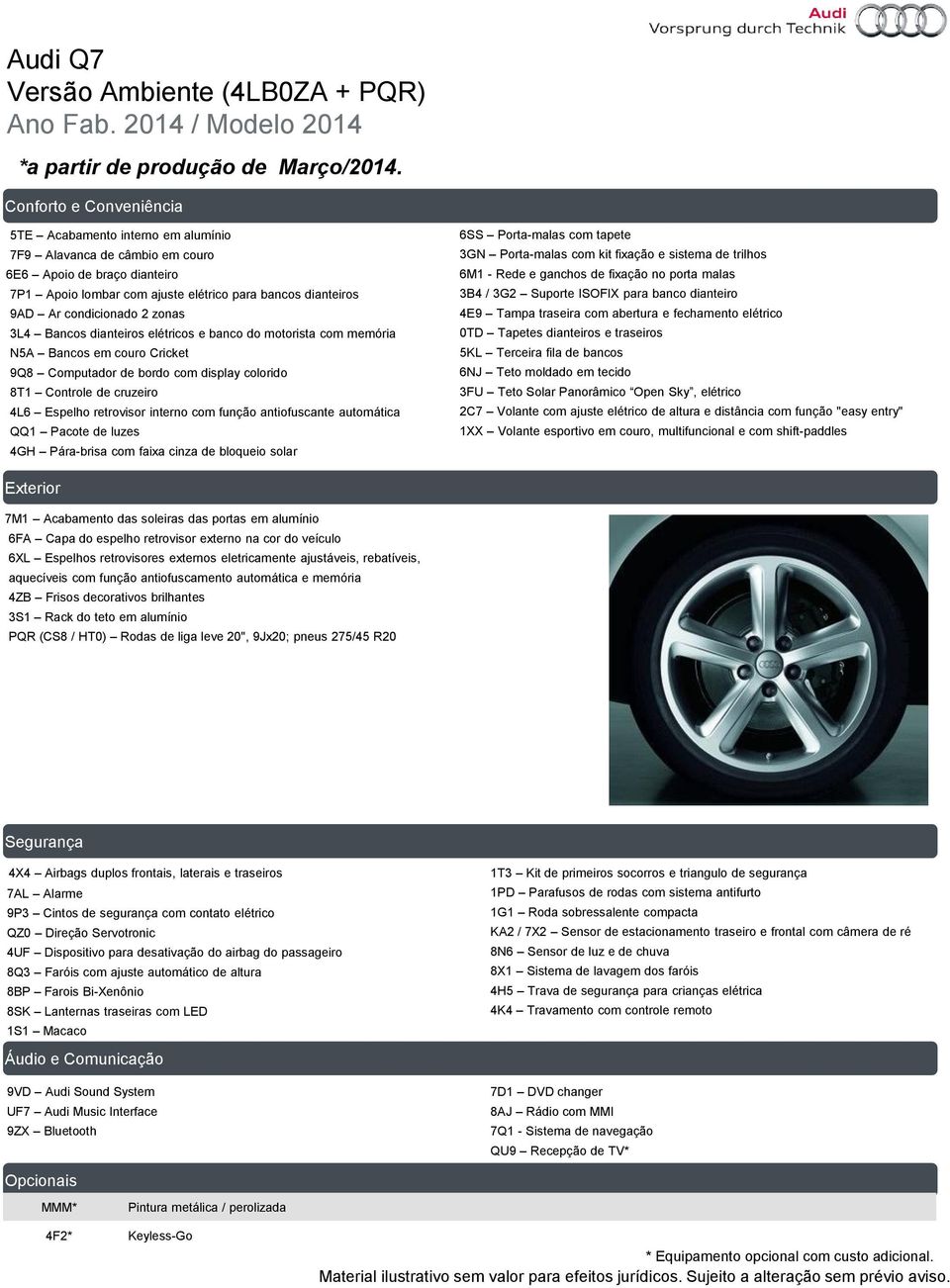 2 zonas 3L4 Bancos dianteiros elétricos e banco do motorista com memória N5A Bancos em couro Cricket 9Q8 Computador de bordo com display colorido 8T1 Controle de cruzeiro 4L6 Espelho retrovisor