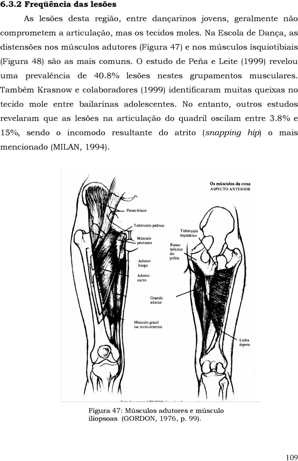 O estudo de Peña e Leite (1999) revelou uma prevalência de 40.8% lesões nestes grupamentos musculares.
