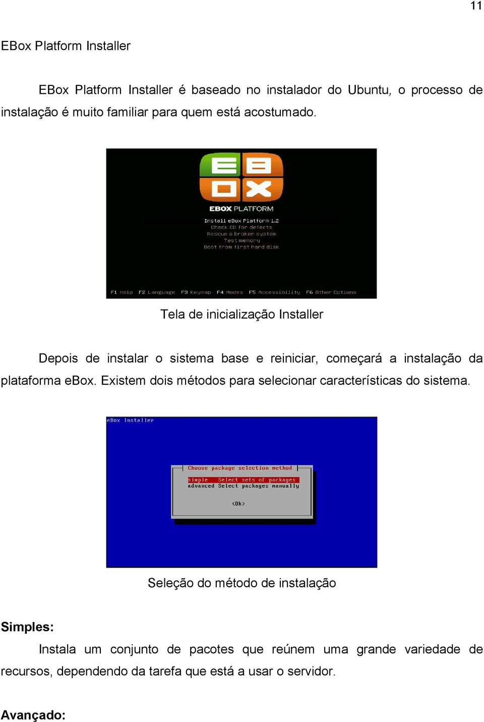 Tela de inicialização Installer Depois de instalar o sistema base e reiniciar, começará a instalação da plataforma ebox.