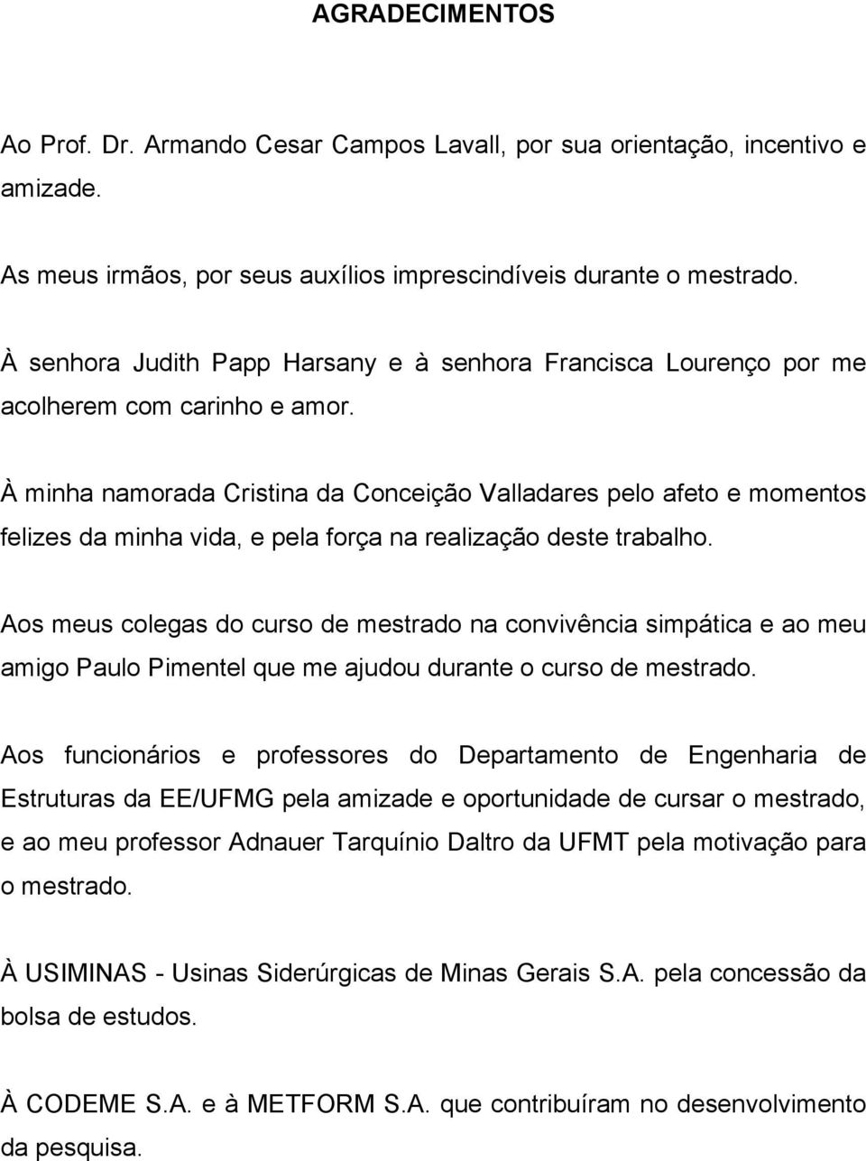 À minha namorada Cristina da Conceição Valladares pelo afeto e momentos felizes da minha vida, e pela força na realização deste trabalho.