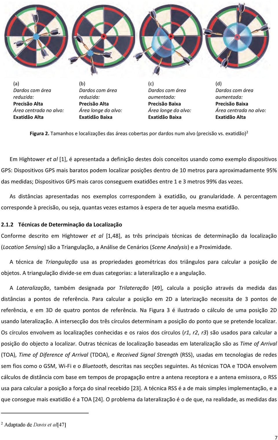 Tamanhos e localizações das áreas cobertas por dardos num alvo (precisão vs.