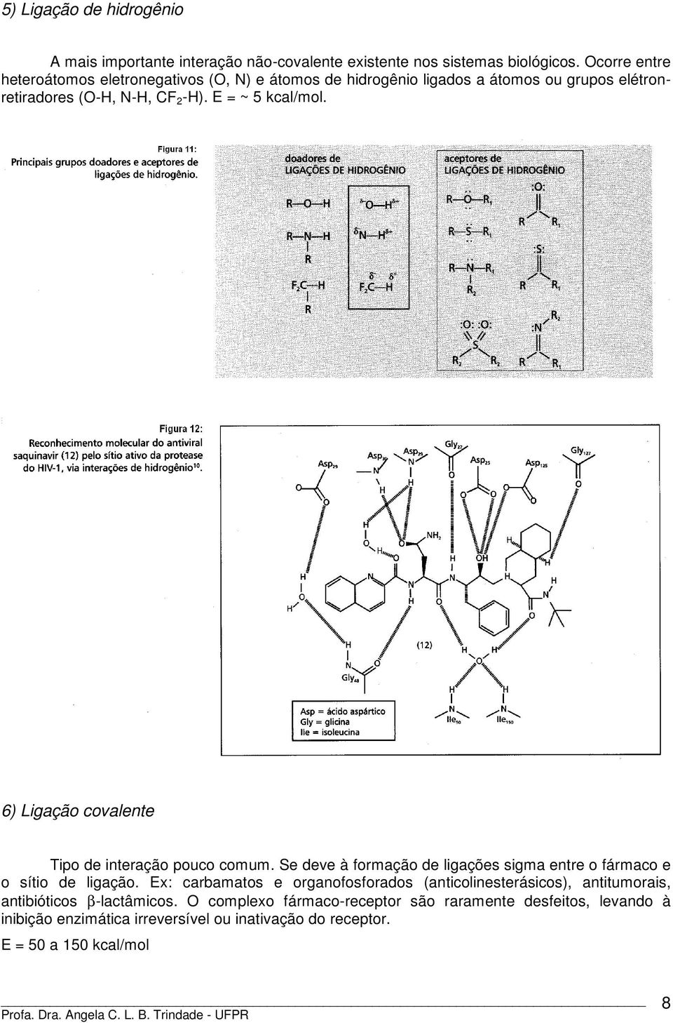 6) Ligação covalente Tipo de interação pouco comum. Se deve à formação de ligações sigma entre o fármaco e o sítio de ligação.