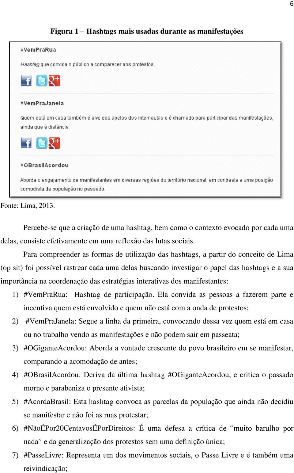 Para compreender as formas de utilização das hashtags, a partir do conceito de Lima (op sit) foi possível rastrear cada uma delas buscando investigar o papel das hashtags e a sua importância na