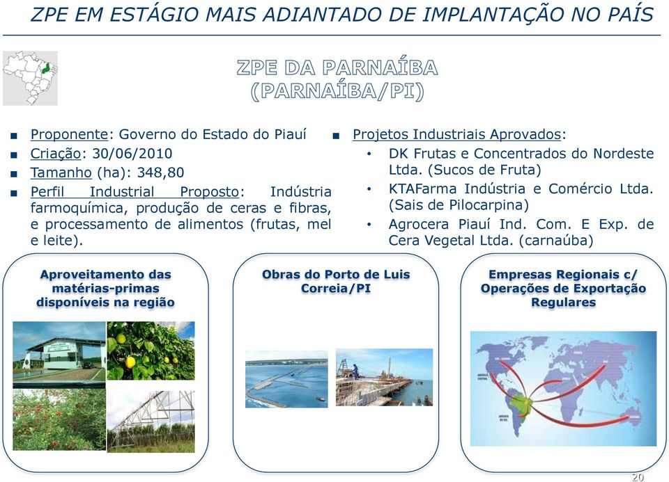 Projetos Industriais Aprovados: DK Frutas e Concentrados do Nordeste Ltda. (Sucos de Fruta) KTAFarma Indústria e Comércio Ltda.