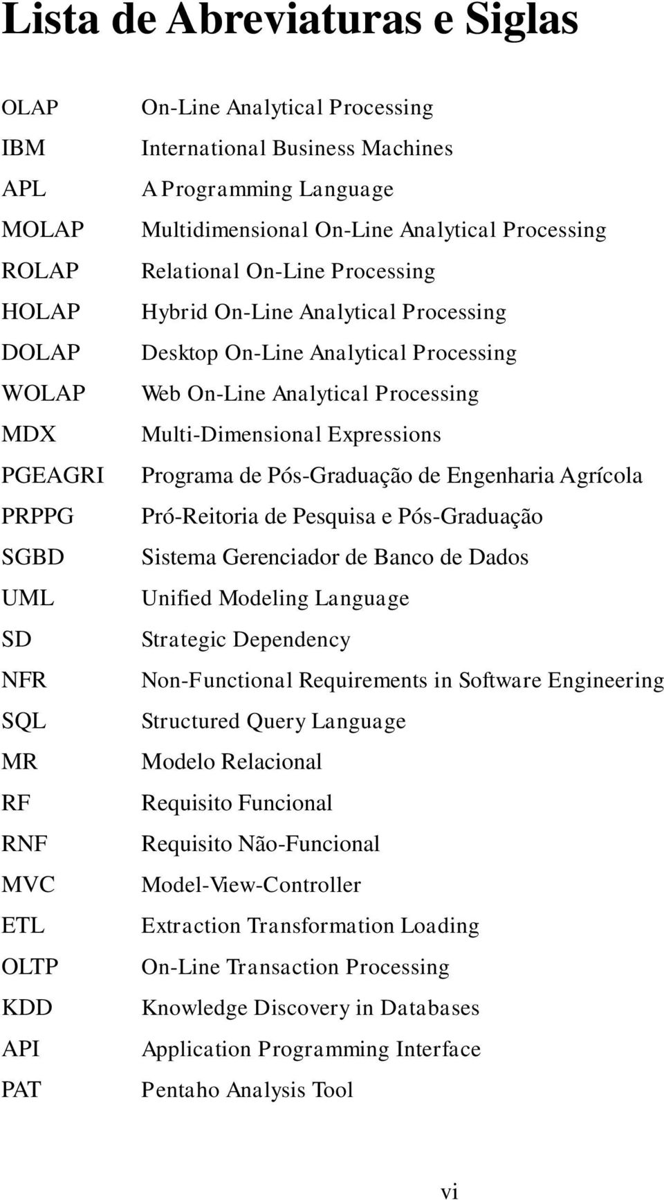 Analytical Processing Multi-Dimensional Expressions Programa de Pós-Graduação de Engenharia Agrícola Pró-Reitoria de Pesquisa e Pós-Graduação Sistema Gerenciador de Banco de Dados Unified Modeling