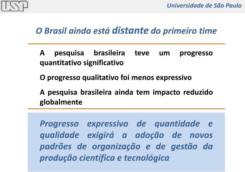 brasileira ainda tem impacto reduzido globalmente Progresso expressivo de quantidade e