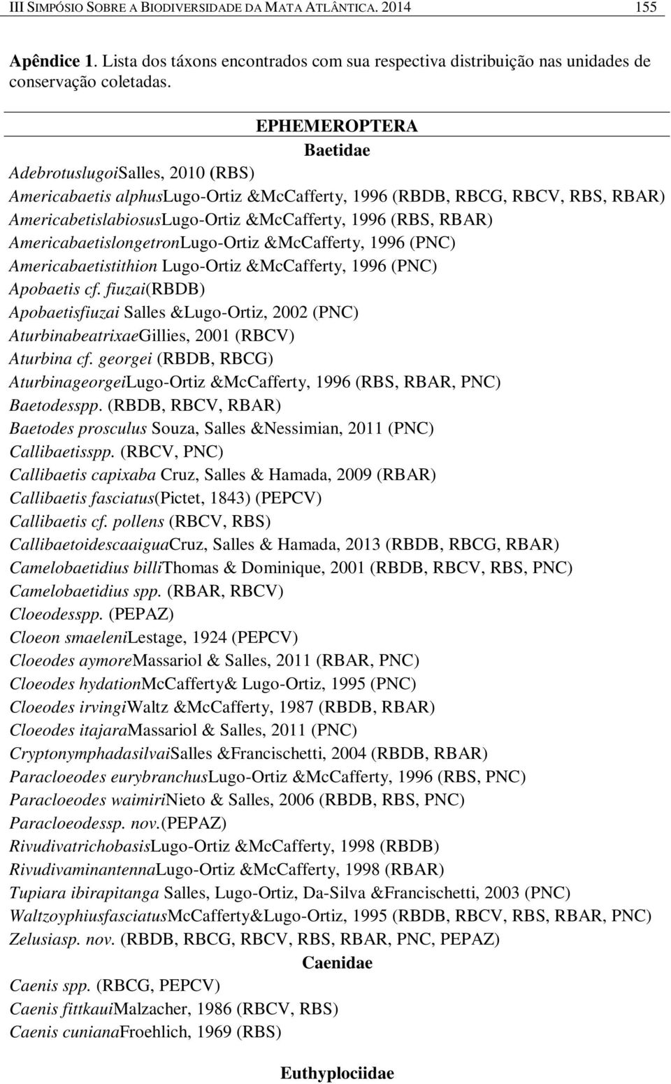 AmericabaetislongetronLugo-Ortiz &McCafferty, 1996 (PNC) Americabaetistithion Lugo-Ortiz &McCafferty, 1996 (PNC) Apobaetis cf.