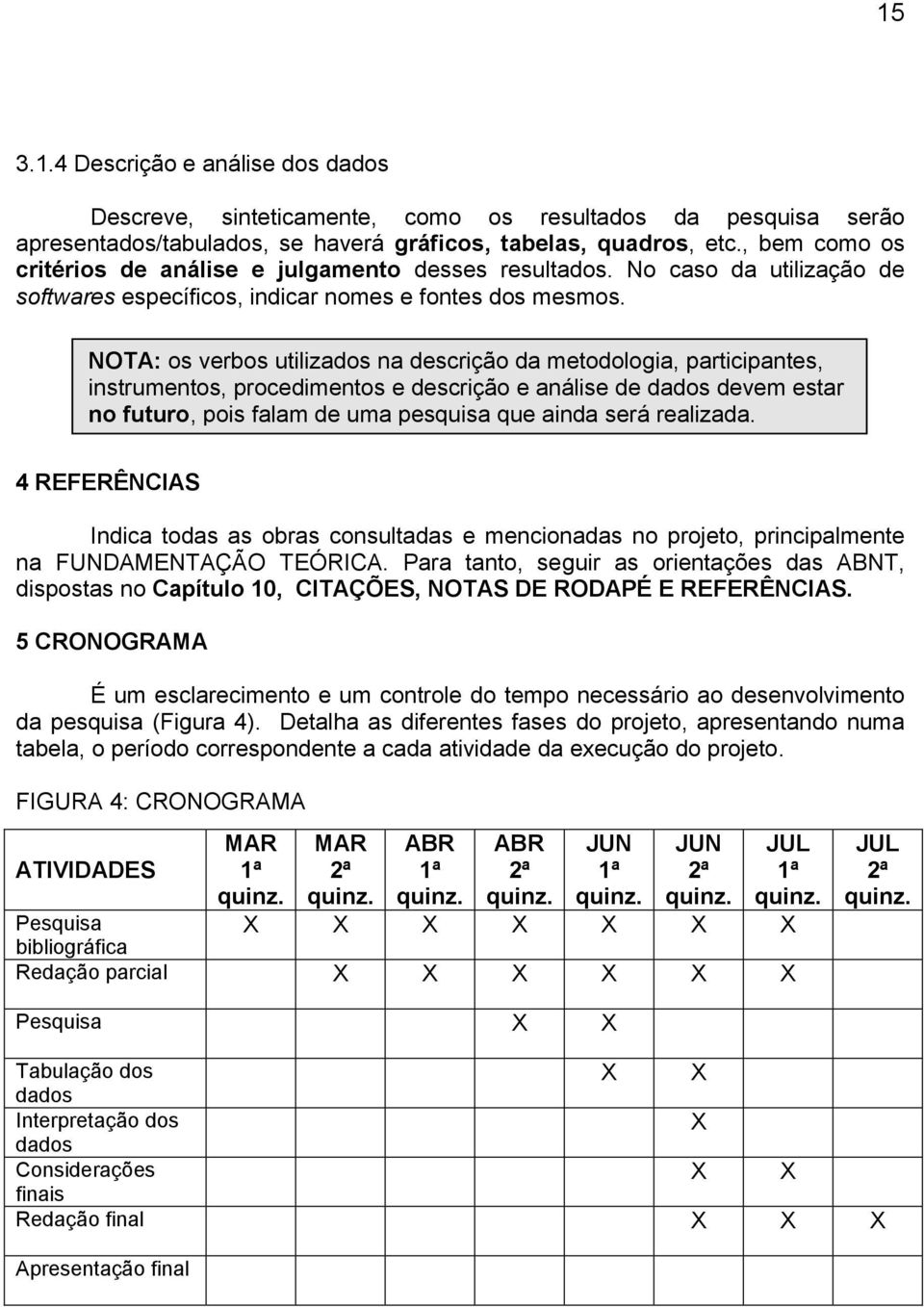 NOTA: os verbos utilizados na descrição da metodologia, participantes, instrumentos, procedimentos e descrição e análise de dados devem estar no futuro, pois falam de uma pesquisa que ainda será