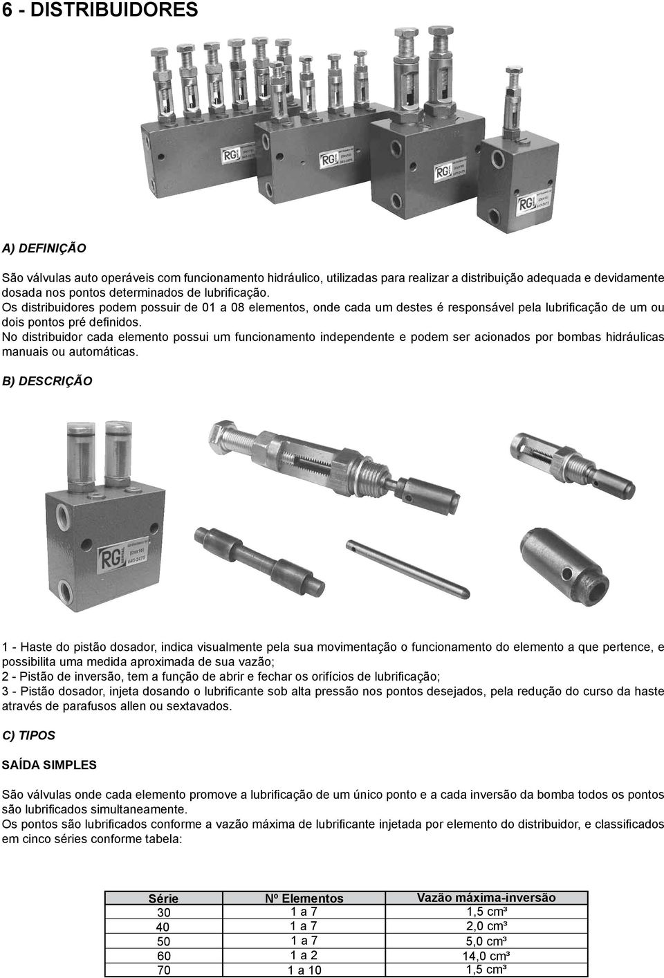 No distribuidor cada elemento possui um funcionamento independente e podem ser acionados por bombas hidráulicas manuais ou automáticas.