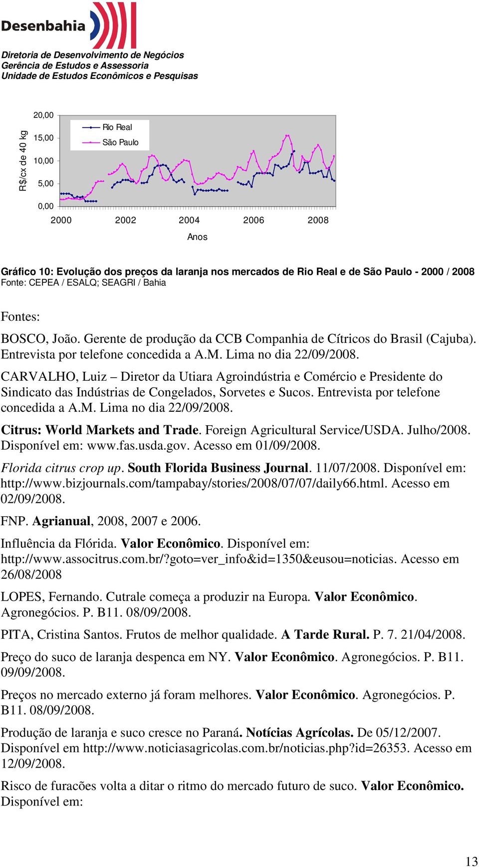 CARVALHO, Luiz Diretor da Utiara Agroindústria e Comércio e Presidente do Sindicato das Indústrias de Congelados, Sorvetes e Sucos. Entrevista por telefone concedida a A.M. Lima no dia 22/09/2008.