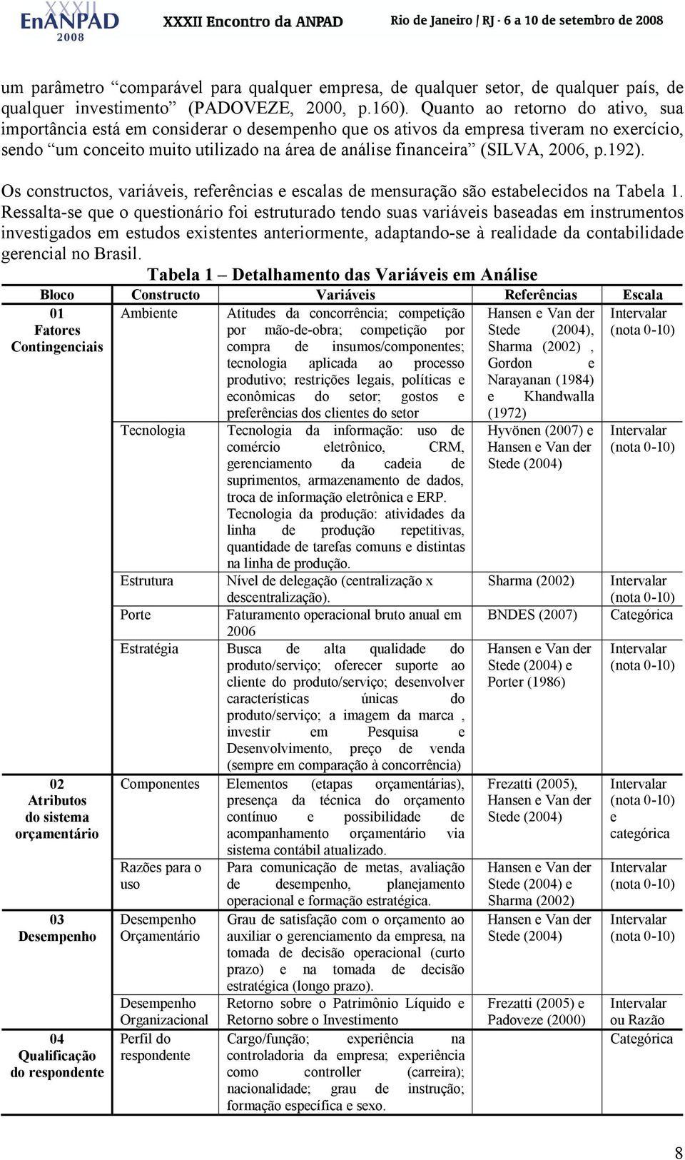 2006, p.192). Os constructos, variáveis, referências e escalas de mensuração são estabelecidos na Tabela 1.