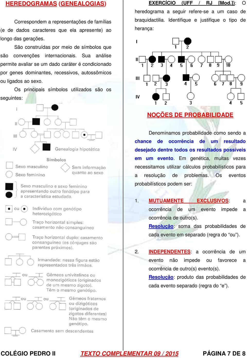 Os principais símbolos utilizados são os seguintes: EXERCÍCIO (UFF / RJ [Mod.]): O heredograma a seguir refere-se a um caso de braquidactilia.