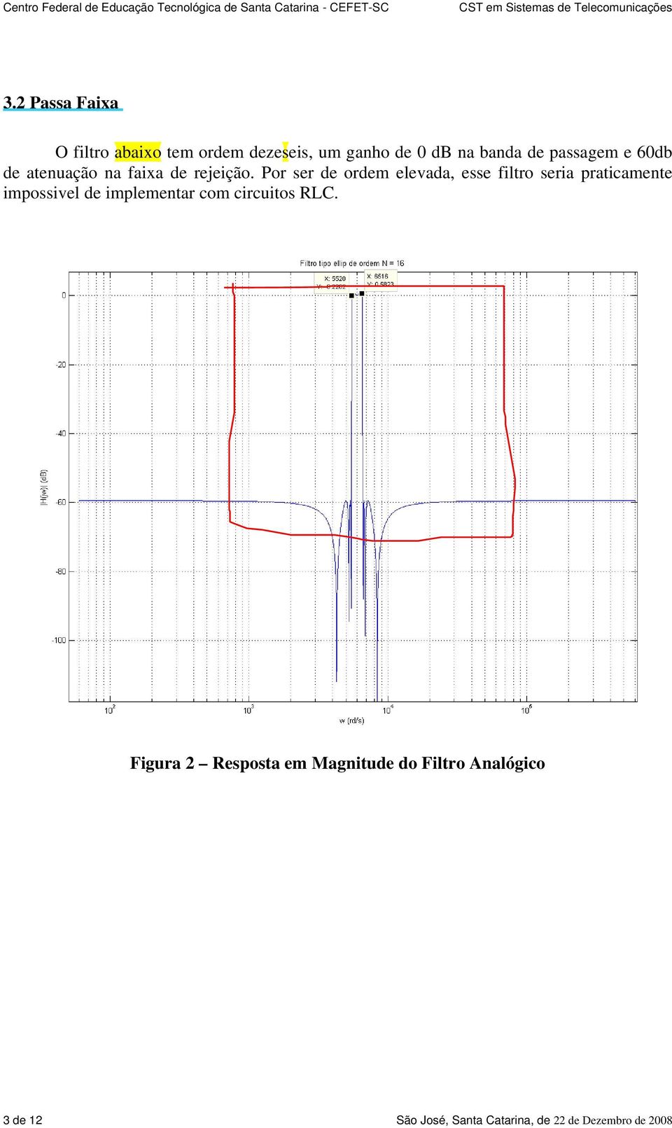 Por ser de ordem elevada, esse filtro seria praticamente impossivel de implementar