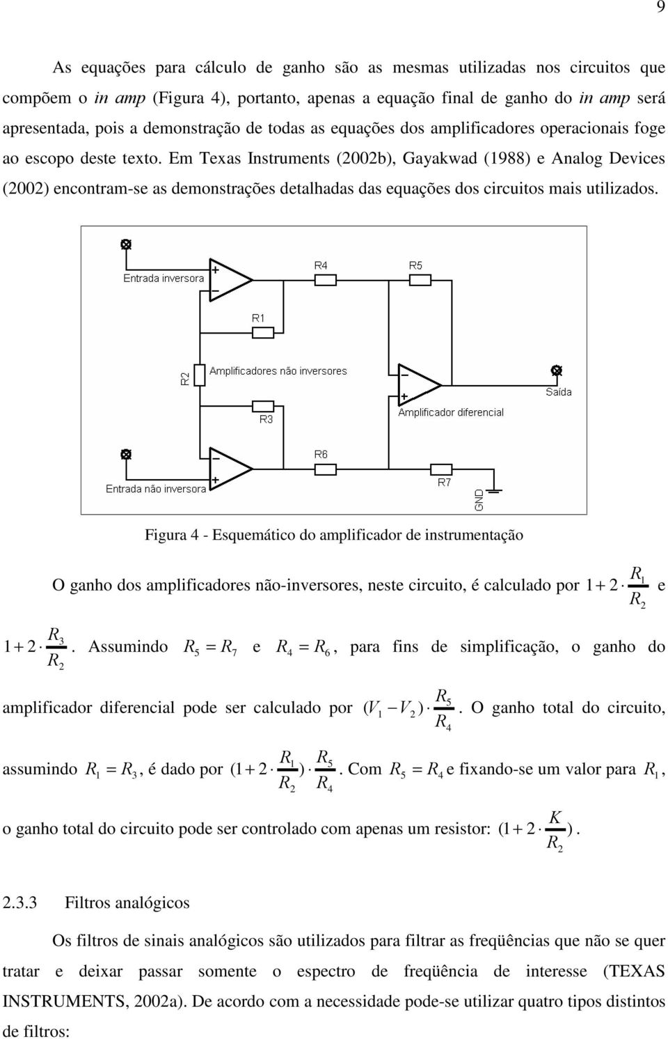 Em Texas Instruments (2002b), Gayakwad (1988) e Analog Devices (2002) encontram-se as demonstrações detalhadas das equações dos circuitos mais utilizados.