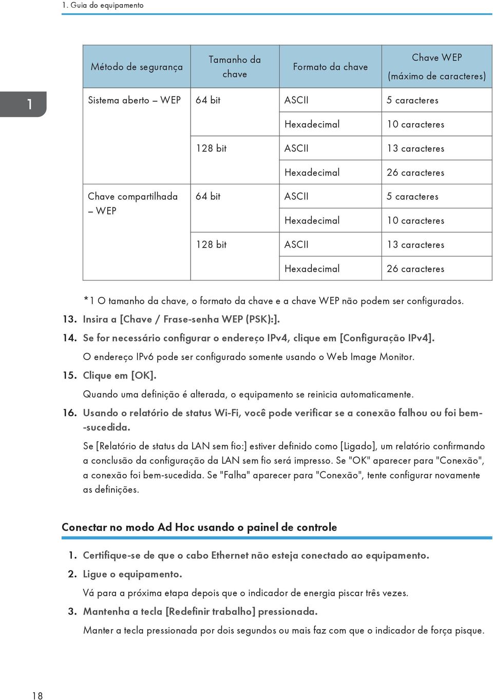 da chave e a chave WEP não podem ser configurados. 13. Insira a [Chave / Frase-senha WEP (PSK):]. 14. Se for necessário configurar o endereço IPv4, clique em [Configuração IPv4].