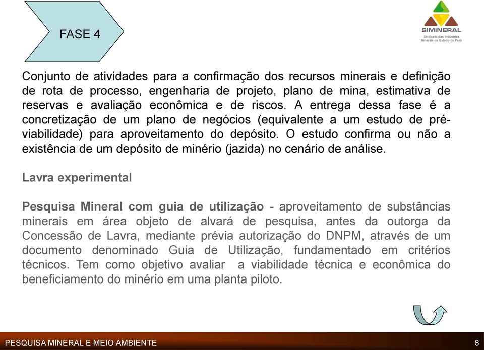 O estudo confirma ou não a existência de um depósito de minério (jazida) no cenário de análise.