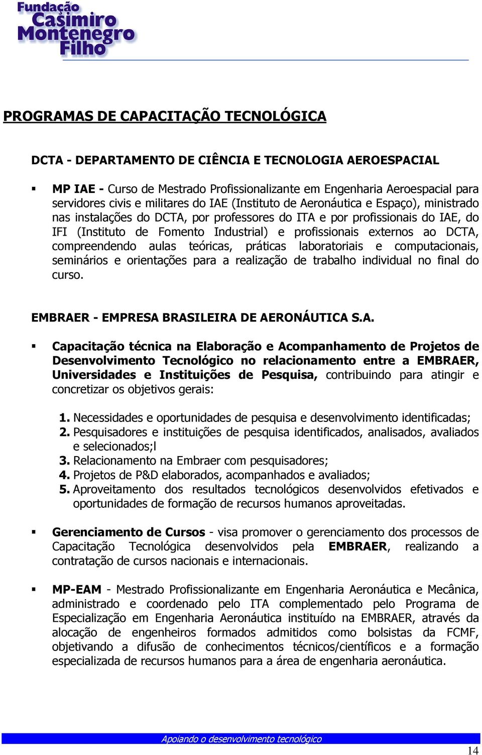 externos ao DCTA, compreendendo aulas teóricas, práticas laboratoriais e computacionais, seminários e orientações para a realização de trabalho individual no final do curso.