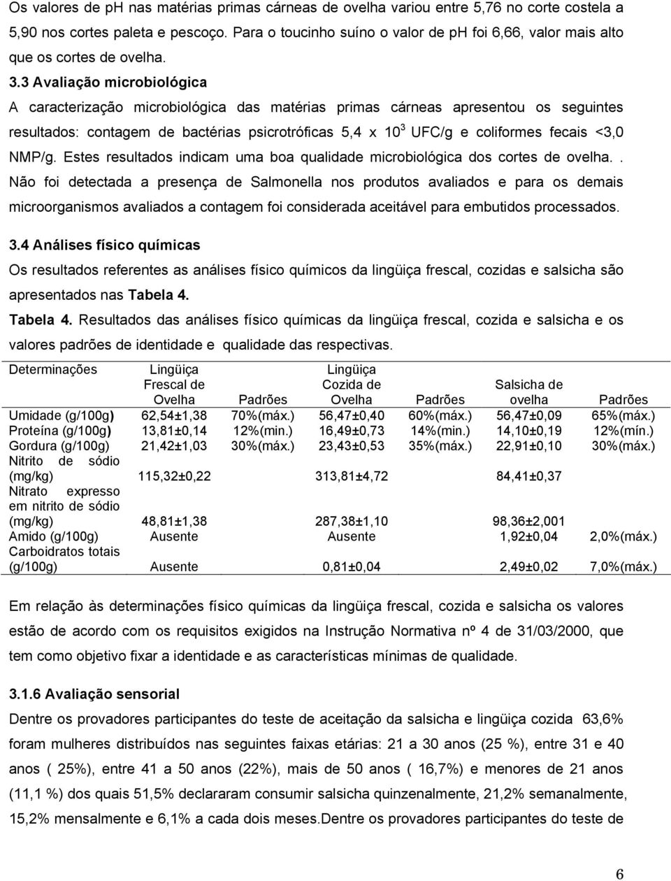 3 Avaliação microbiológica A caracterização microbiológica das matérias primas cárneas apresentou os seguintes resultados: contagem de bactérias psicrotróficas 5,4 x 10 3 UFC/g e coliformes fecais