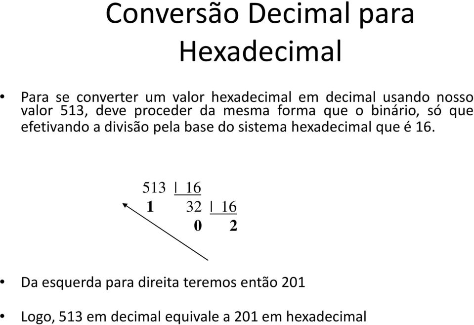 efetivando a divisão pela base do sistema hexadecimal que é 16.