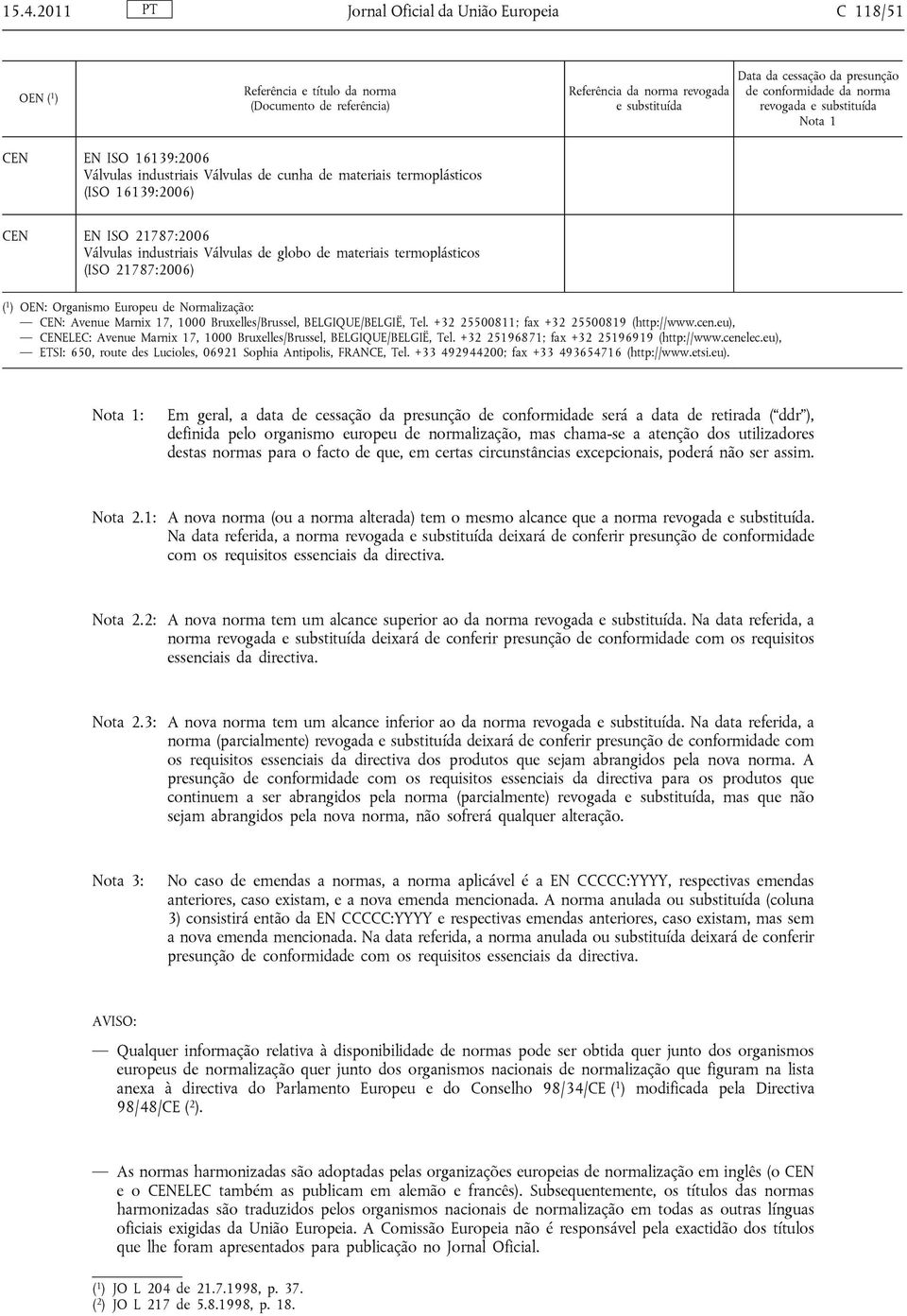 +32 25500811; fax +32 25500819 (http://www.cen.eu), ELEC: Avenue Marnix 17, 1000 Bruxelles/Brussel, BELGIQUE/BELGIË, Tel. +32 25196871; fax +32 25196919 (http://www.cenelec.