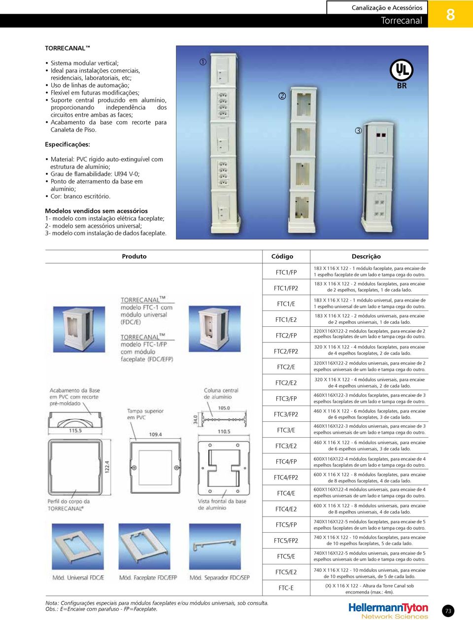 Especificações: Material: PVC rígido auto-extinguível com estrutura de alumínio; Grau de flamabilidade: Ul94 V-0; Ponto de aterramento da base em alumínio; Cor: branco escritório.