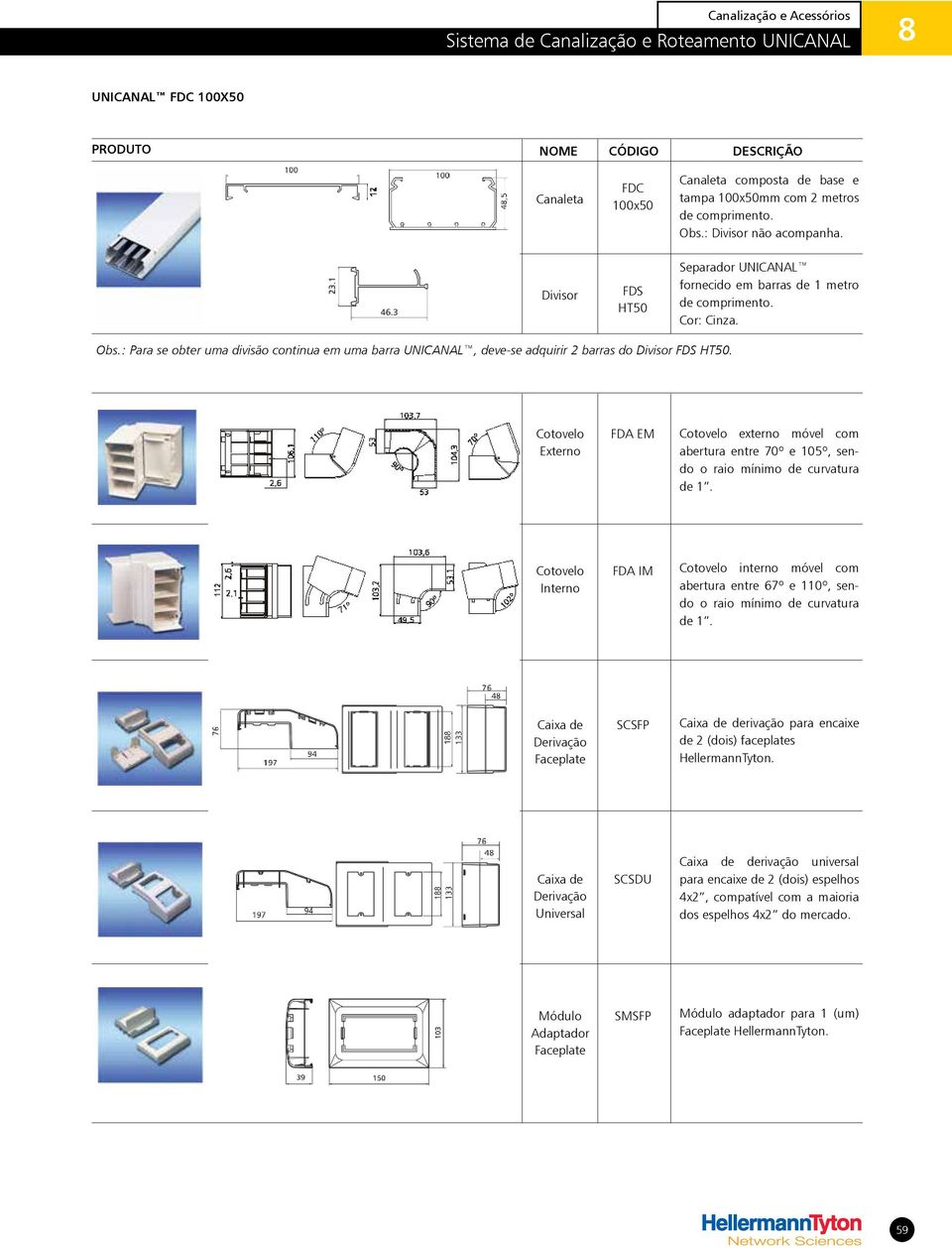 : Para se obter uma divisão continua em uma barra UNICANAL, deve-se adquirir 2 barras do Divisor FDS HT50.