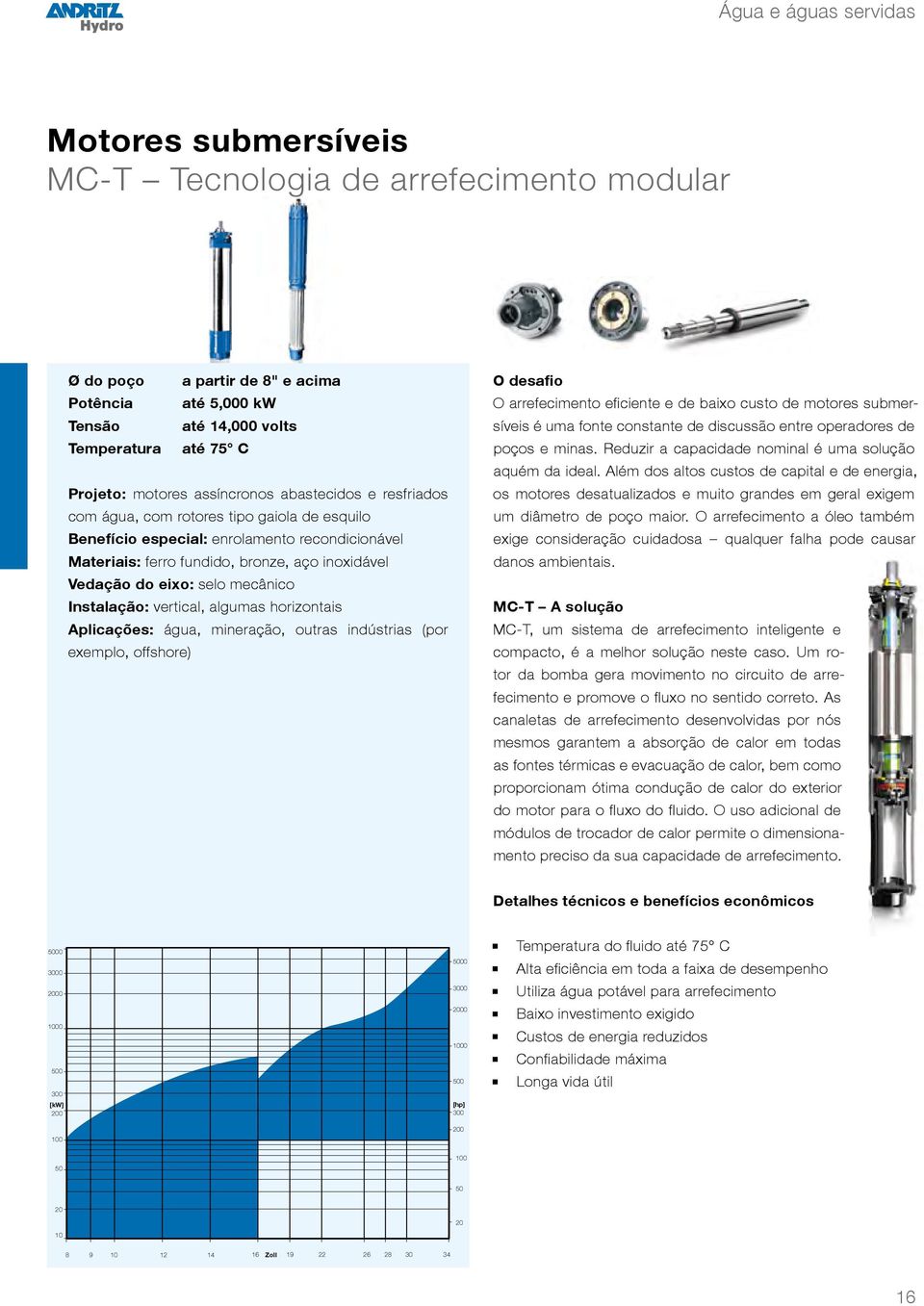 Instalação: vertical, algumas horizontais Aplicações: água, mineração, outras indústrias (por exemplo, offshore) O desafio O arrefecimento eficiente e de baixo custo de motores submersíveis é uma