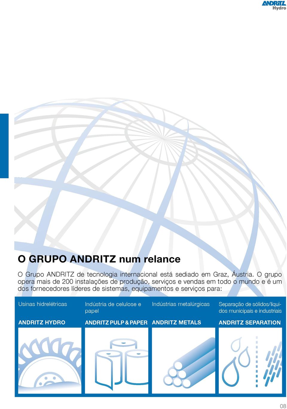 de sistemas, equipamentos e serviços para: Usinas hidrelétricas Indústria de celulose e papel Indústrias