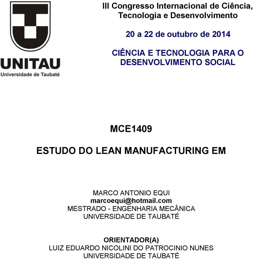 MANUFACTURING EM MARCO ANTONIO EQUI marcoequi@hotmail.