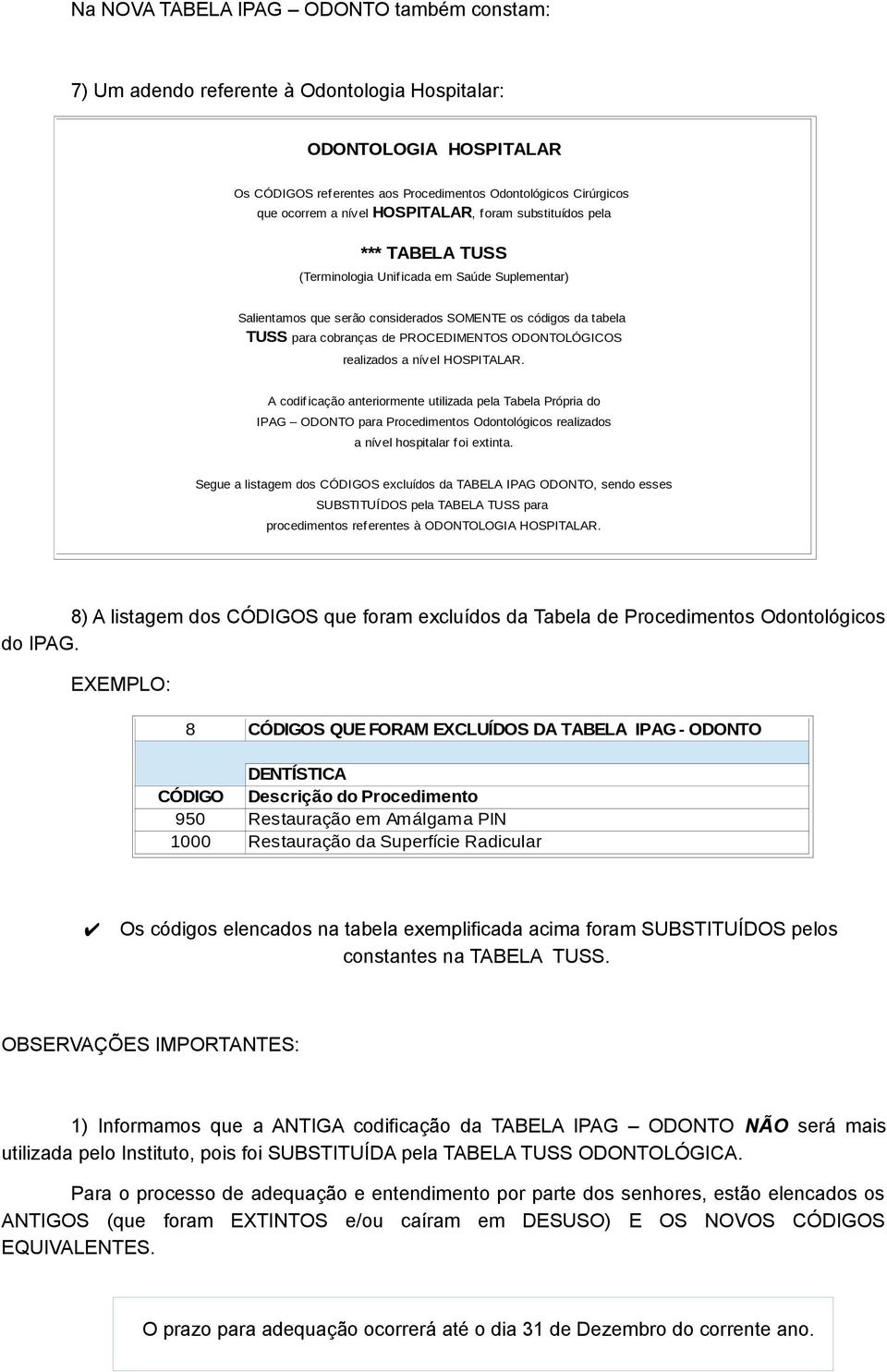 PROCEDIMENTOS ODONTOLÓGICOS realizados a nível HOSPITALAR.