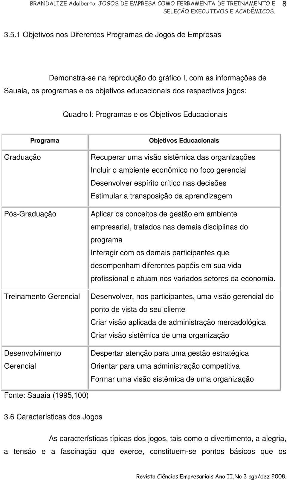 I: Programas e os Objetivos Educacionais Programa Graduação Pós-Graduação Treinamento Gerencial Desenvolvimento Gerencial Objetivos Educacionais Recuperar uma visão sistêmica das organizações Incluir