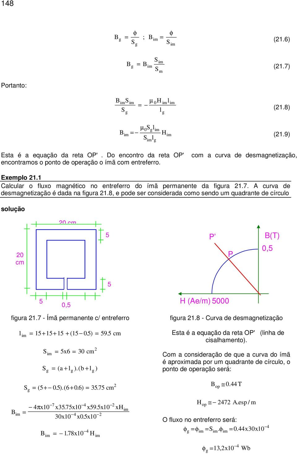 A curva de desmanetização é dada na fiura 21.8, e pode ser considerada como sendo um quadrante de círculo solução 20 cm 20 cm 5 P P (T) 0,5 5 5 0,5 H (Ae/m) 5000 fiura 21.