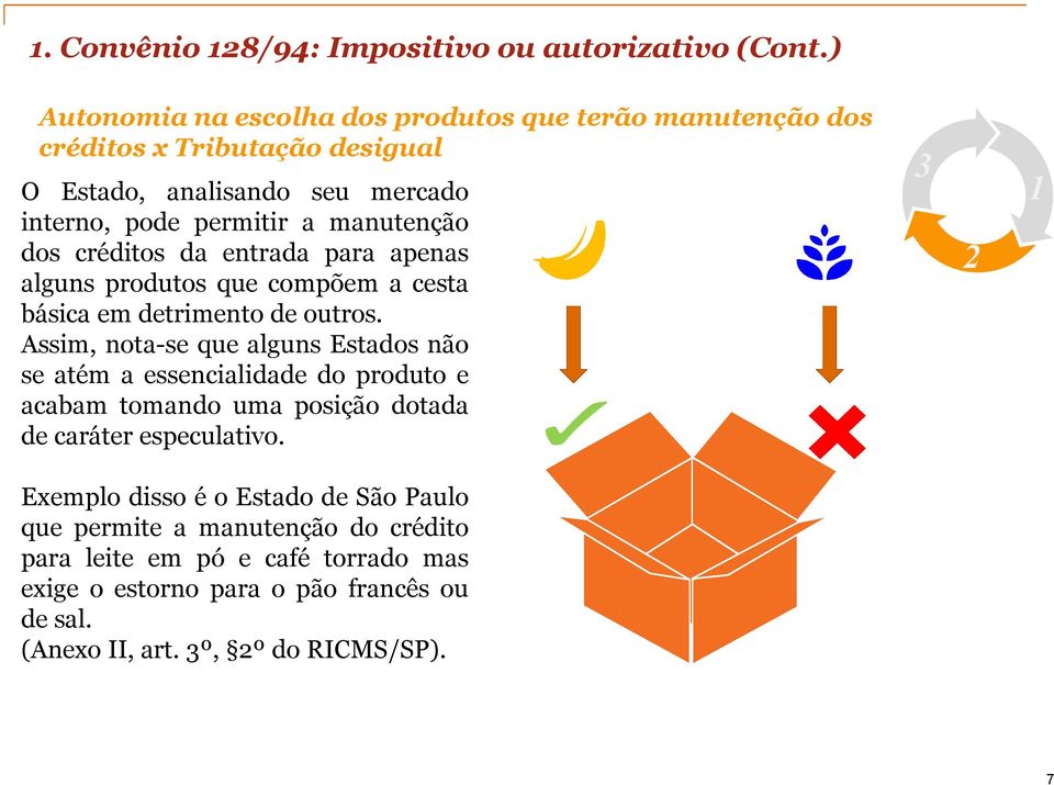 créditos da entrada para apenas alguns produtos que compõem a cesta básica em detrimento de outros.