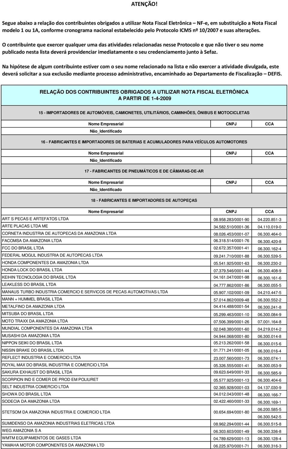 nº 10/2007 e suas alterações.