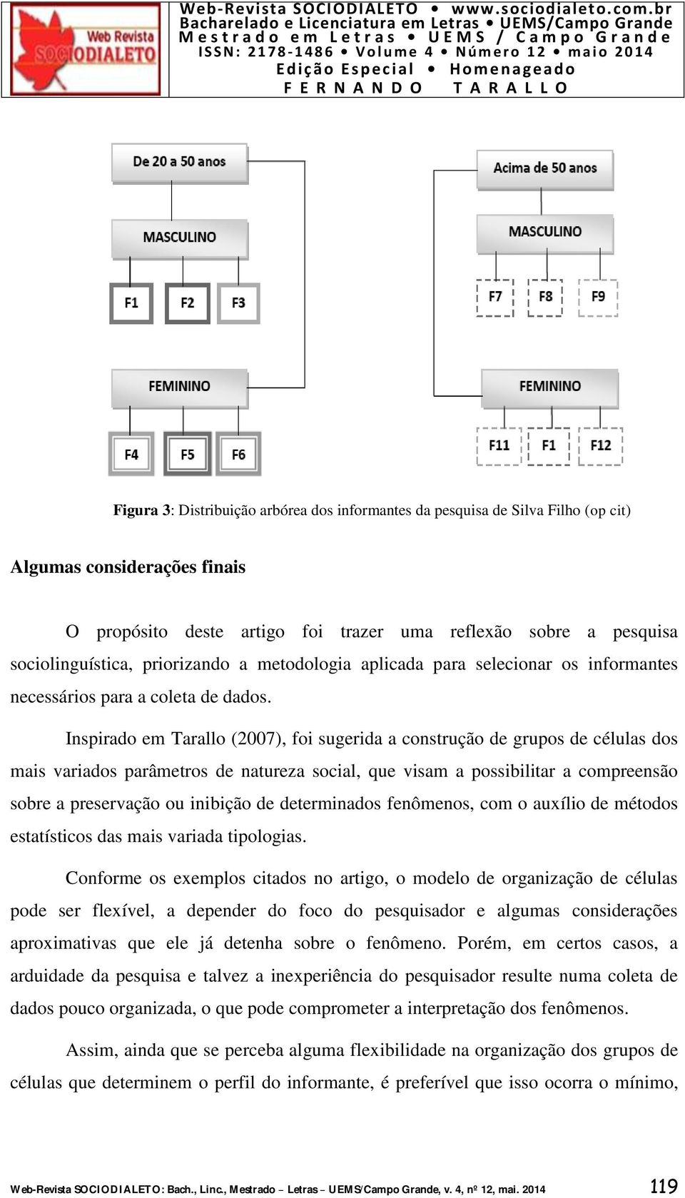 Inspirado em Tarallo (2007), foi sugerida a construção de grupos de células dos mais variados parâmetros de natureza social, que visam a possibilitar a compreensão sobre a preservação ou inibição de