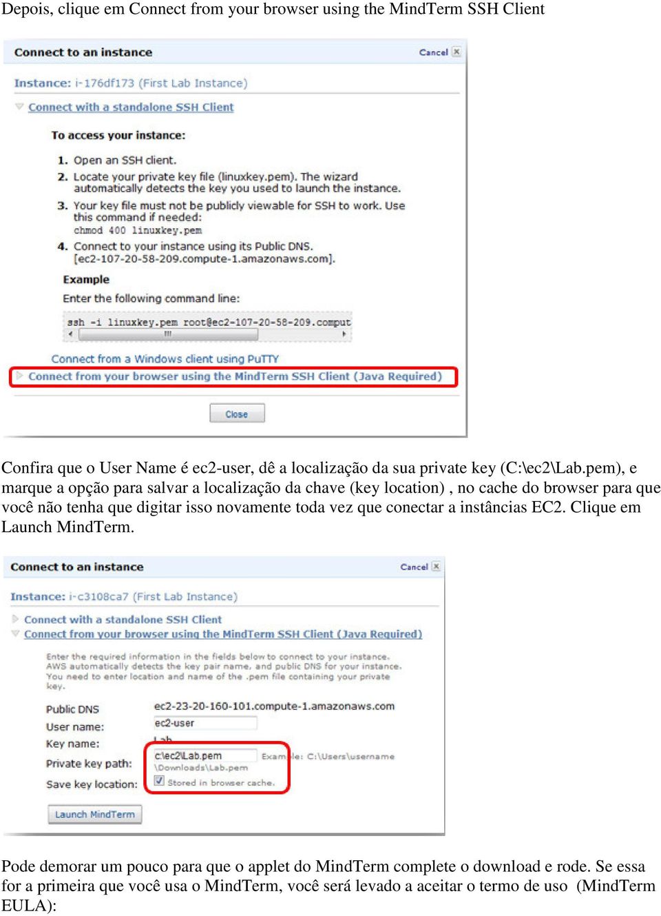 pem), e marque a opção para salvar a localização da chave (key location), no cache do browser para que você não tenha que digitar isso