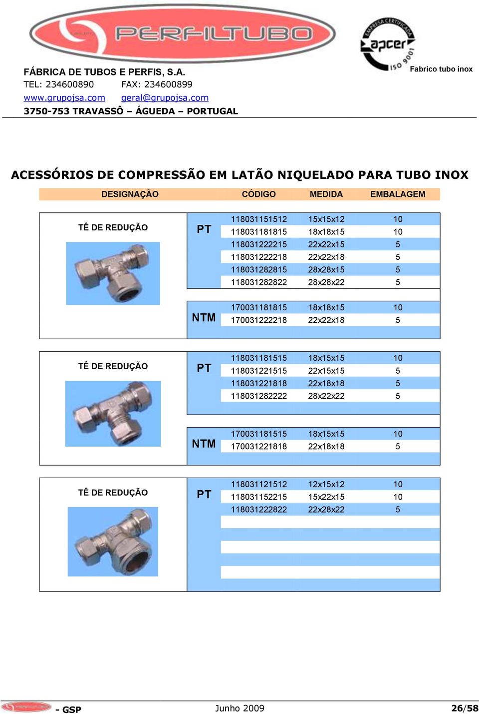 10 170031222218 22x22x18 5 TÊ DE REDUÇÃO 118031181515 18x15x15 10 118031221515 22x15x15 5 118031221818 22x18x18 5 118031282222 28x22x22 5