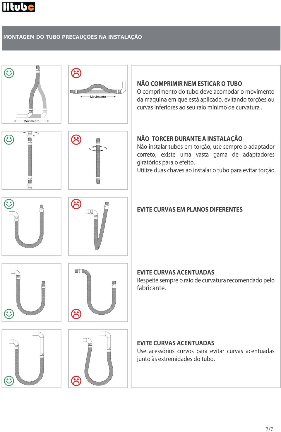 Movimento NÃO TORCER DURANTE A INSTALAÇÃO Não instalar tubos em torção, use sempre o adaptador correto, existe uma vasta gama de adaptadores giratórios para o efeito.