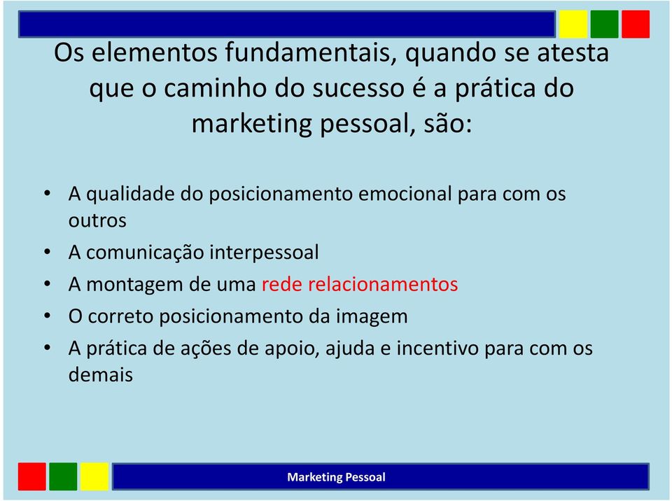 A comunicação interpessoal A montagem de uma rede relacionamentos O correto