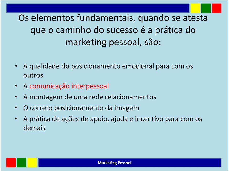 A comunicação interpessoal A montagem de uma rede relacionamentos O correto