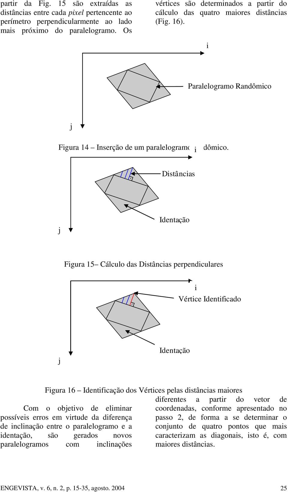 i Distâncias j Identação Figura 15 Cálculo das Distâncias perpendiculares i Vértice Identificado j Identação Figura 16 Identificação dos Vértices pelas distâncias maiores Com o objetivo de eliminar