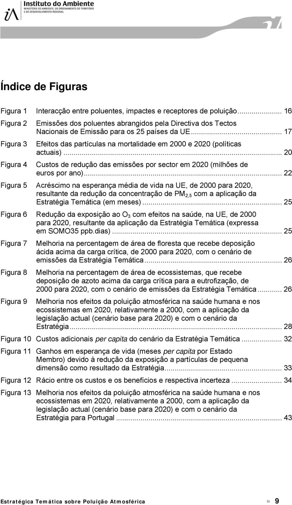 .. 17 Figura 3 Figura 4 Efeitos das partículas na mortalidade em 2000 e 2020 (políticas actuais)... 20 Custos de redução das emissões por sector em 2020 (milhões de euros por ano).