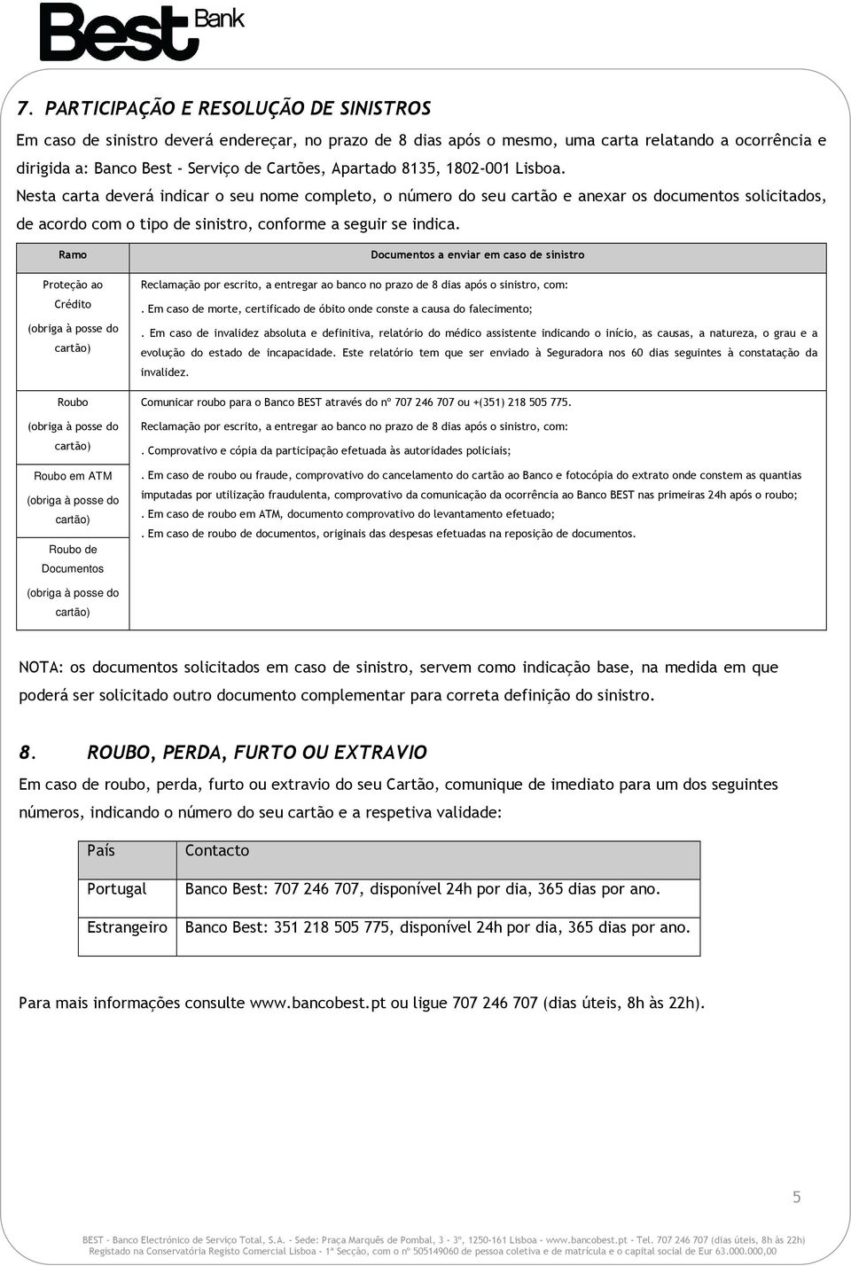 Nesta carta deverá indicar o seu nome completo, o número do seu cartão e anexar os documentos solicitados, de acordo com o tipo de sinistro, conforme a seguir se indica.