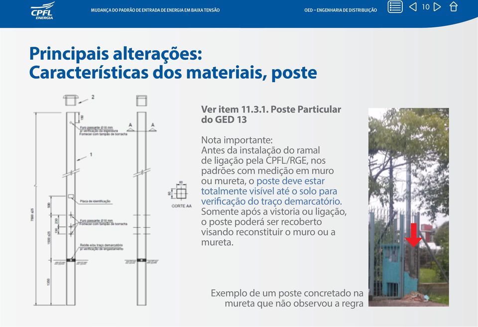 deve estar totalmente visível até o solo para verificação do traço demarcatório.