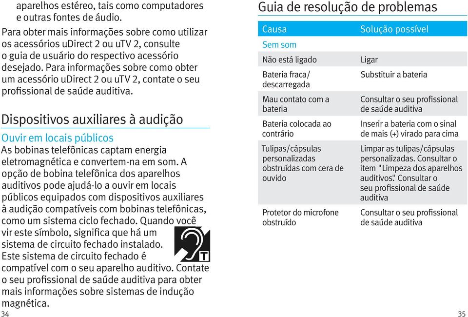 Para informações sobre como obter um acessório udirect 2 ou utv 2, contate o seu profissional de saúde auditiva.