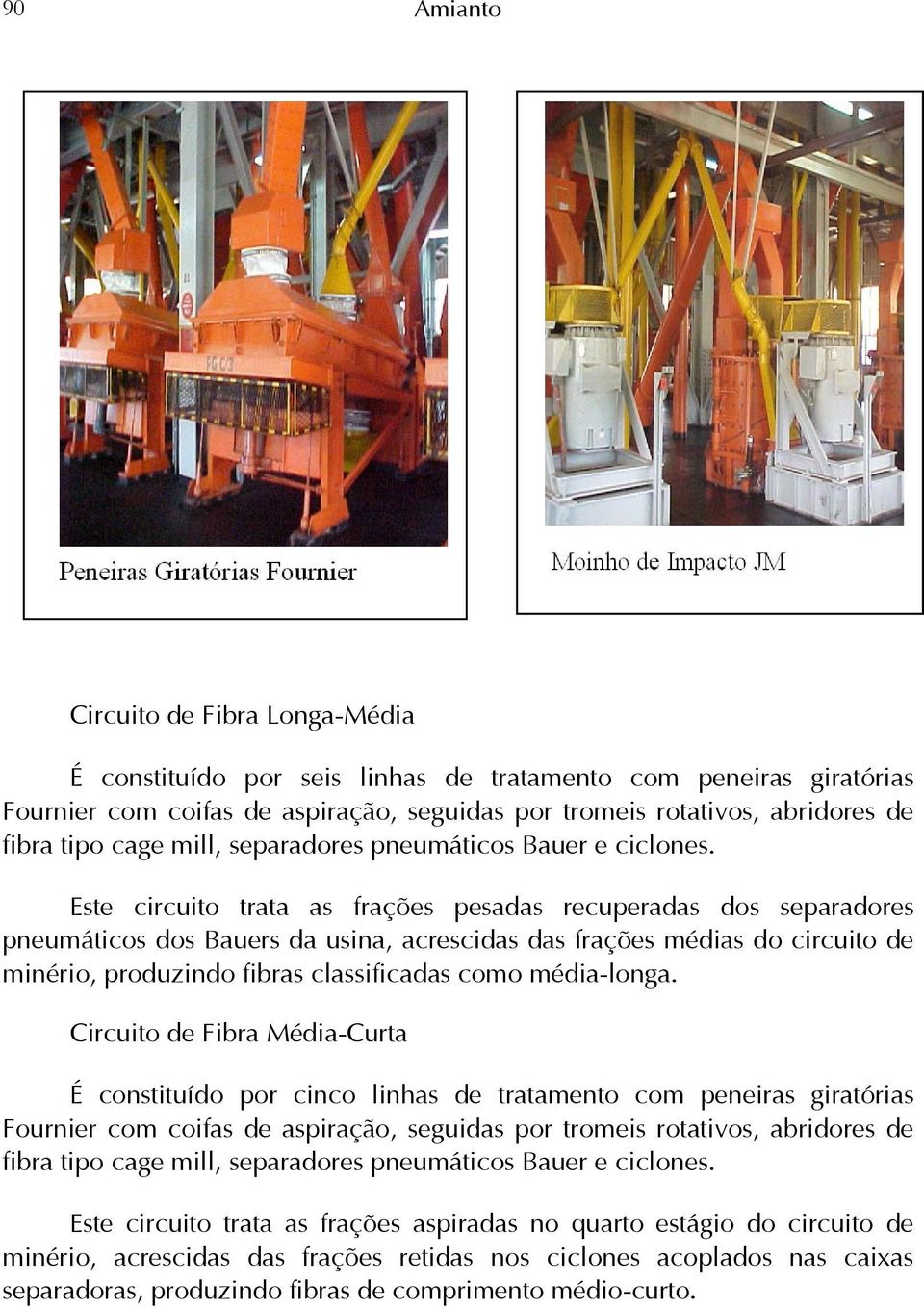 Este circuito trata as frações pesadas recuperadas dos separadores pneumáticos dos Bauers da usina, acrescidas das frações médias do circuito de minério, produzindo fibras classificadas como