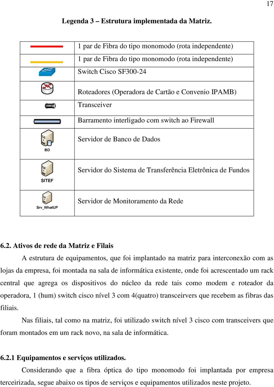 interligado com switch ao Firewall Servidor de Banco de Dados Servidor do Sistema de Transferência Eletrônica de Fundos Servidor de Monitoramento da Rede 6.2.